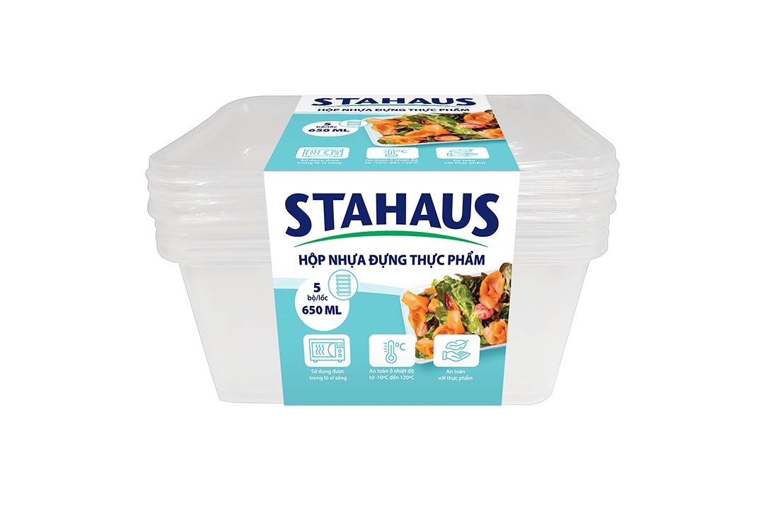 Hộp nhựa đựng thực phẩm chữ nhật Stahaus 650ml (05 bộ/ lốc)